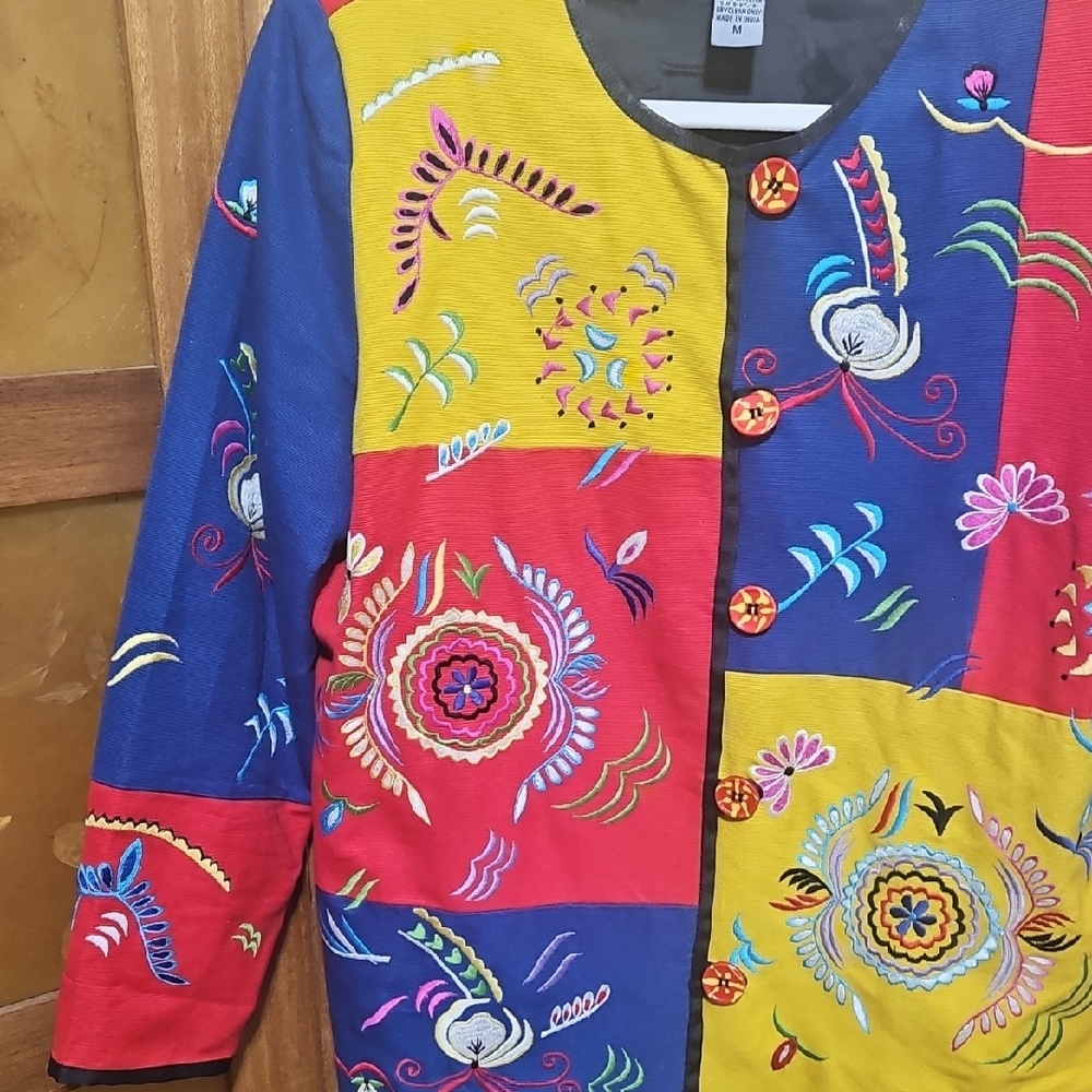 Vintage 90s Indigo Moon Patchwork Embroidered Cot… - image 2